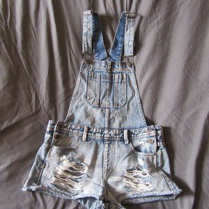 Womens Forever 21 Los Angeles Denim Overall Shorts